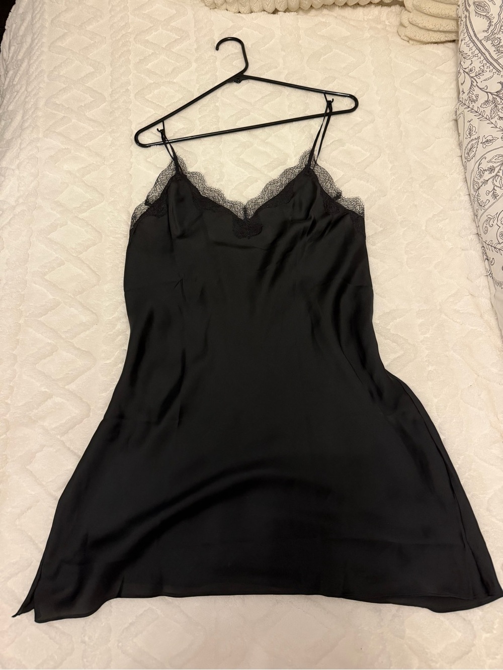 Victoria's Secret Black Satin Lace-Trim Slip